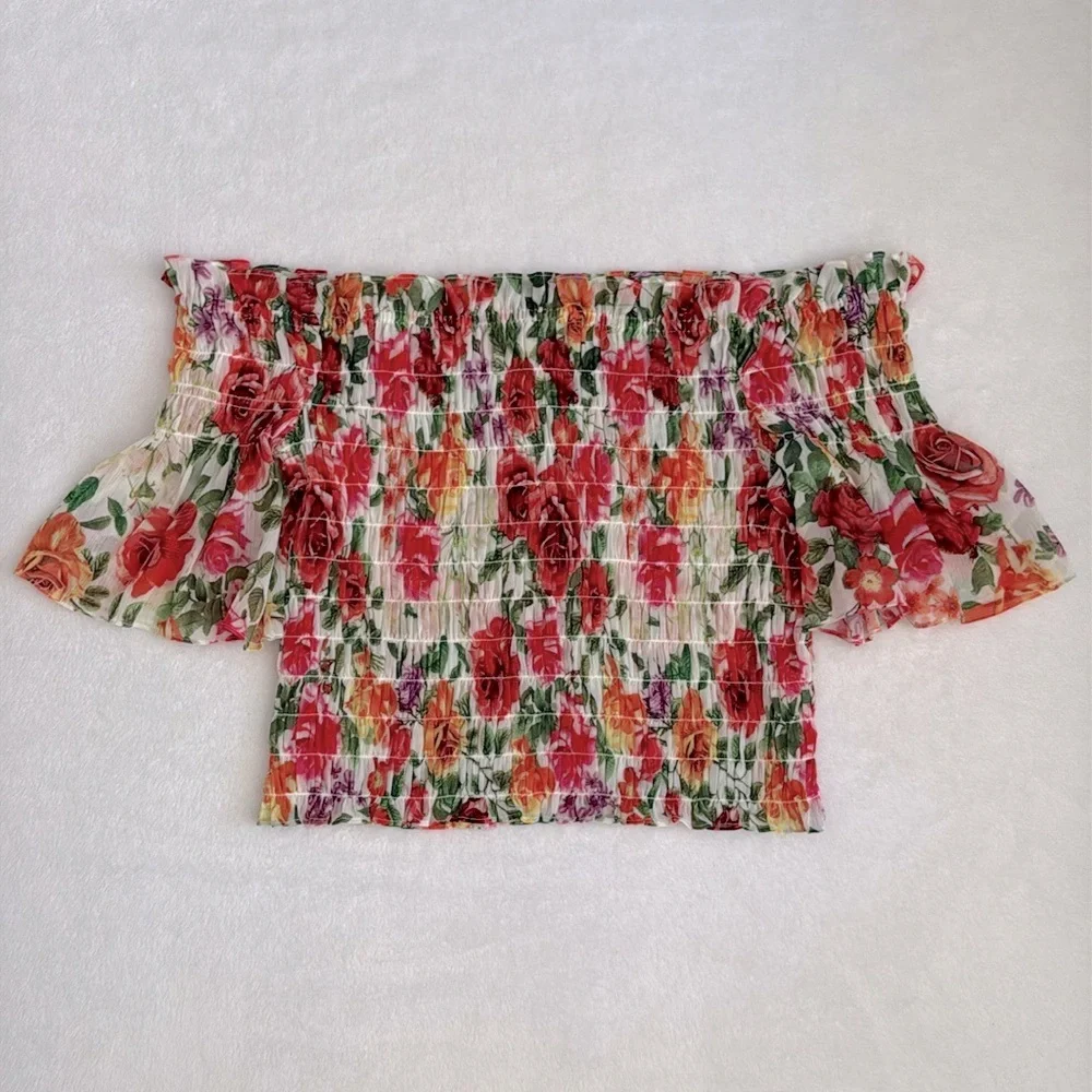 L'Agence | Bexley Off Shoulder Smocked Floral Top White Multi Garden Floral (XS) - Picture 2 of 15
